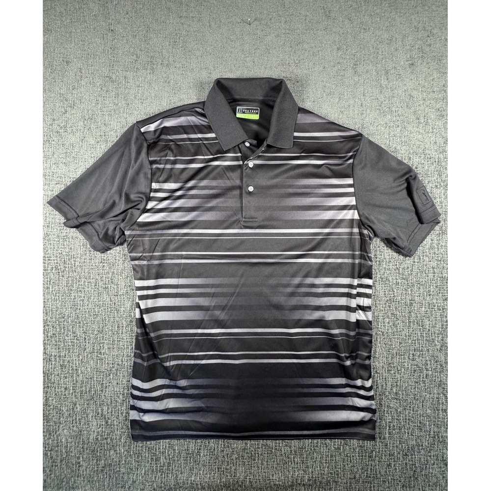 PGA Tour ProSeries Golf Polo‎ Shirt Men's Size LG Black Silver